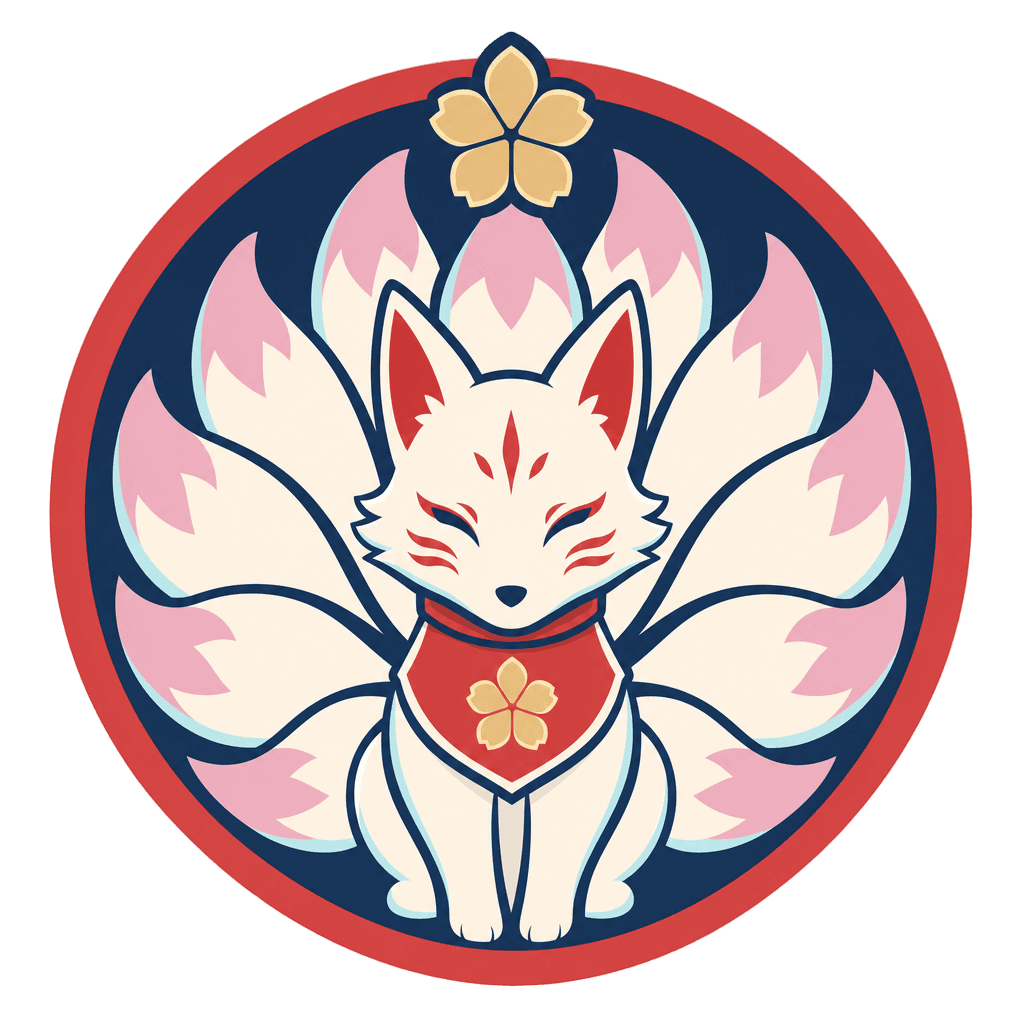 Sub badge from the YOZAKURA pack — the nine-tail fan emblem in a vermilion ring