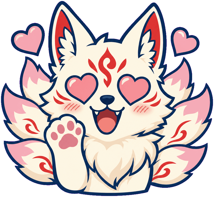 Emote from the YOZAKURA pack — the kitsune with heart eyes