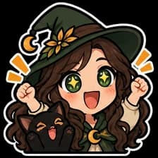 Nightwillow witch and black cat character emote, expression 1