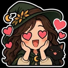 Nightwillow witch and black cat character emote, expression 2