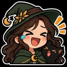 Nightwillow witch and black cat character emote, expression 3