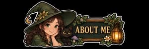 Nightwillow witch and black cat About Me panel