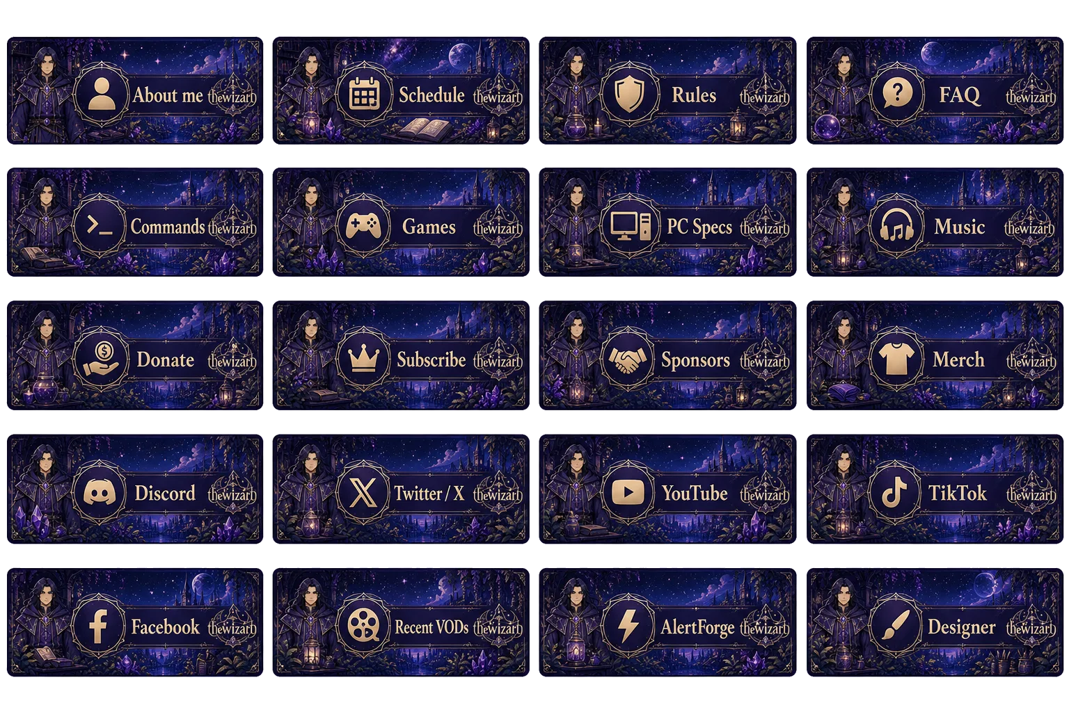 Animated Overlay Pack — 20 Twitch profile panels generated by AlertForge