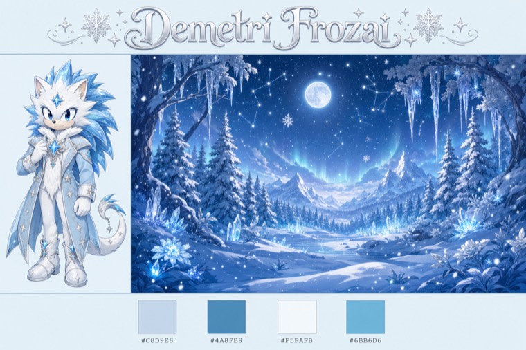 icy winter fantasy — stream overlay design sheet generated with AlertForge