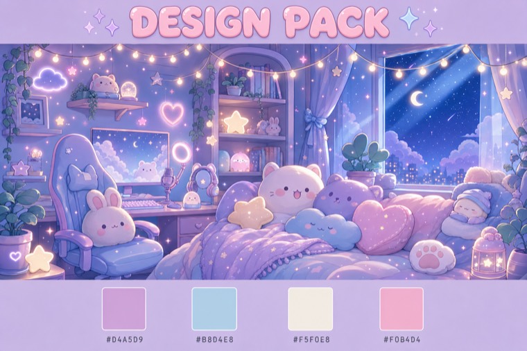 kawaii pastel dream — stream overlay design sheet generated with AlertForge