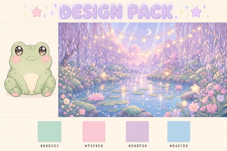 chunky kawaii frog — stream overlay design sheet generated with AlertForge