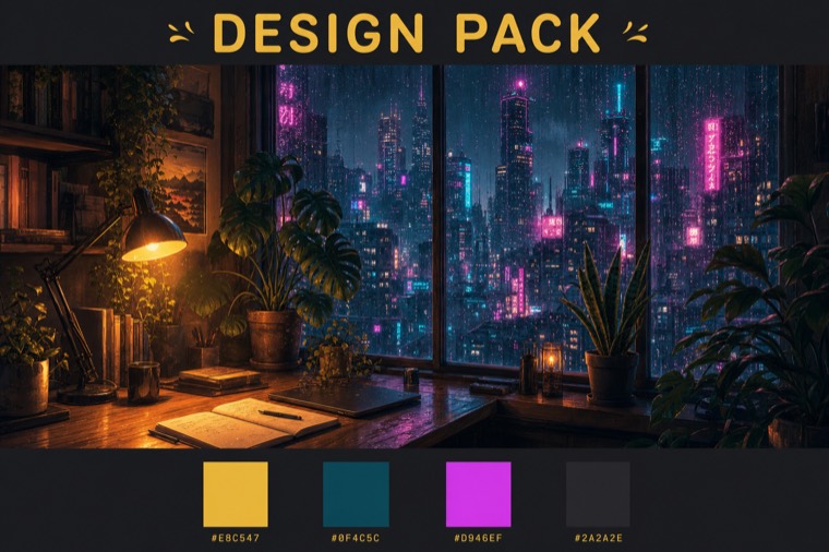neon rainy night — stream overlay design sheet generated with AlertForge