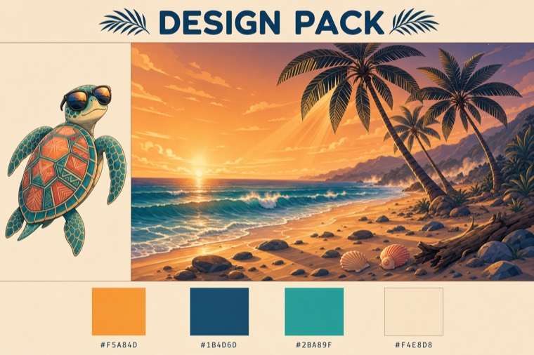 sunset beach turtle — stream overlay design sheet generated with AlertForge
