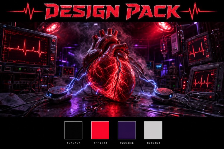 cyber-medical cardiac ward — stream overlay design sheet generated with AlertForge