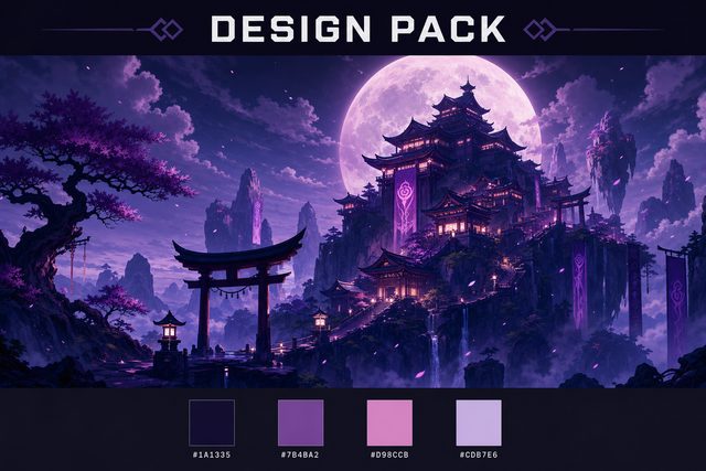violet temple, moonlit — stream overlay style sheet generated with AlertForge