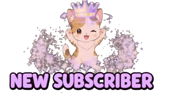 New Subscriber alert video — the pack's cat celebrating under an AI-painted title, fully transparent